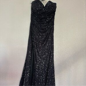 La Femme Black Sequin Strapless Maxi Formal Gown 6